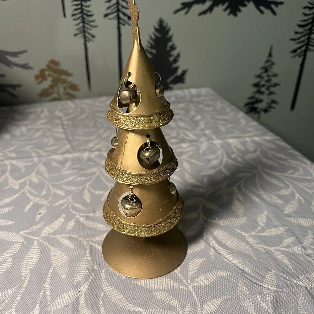 VINTAGE METAL GOLDEN GLITTER BELL CHRISTMAS‎ TREE STAR Figure Decor